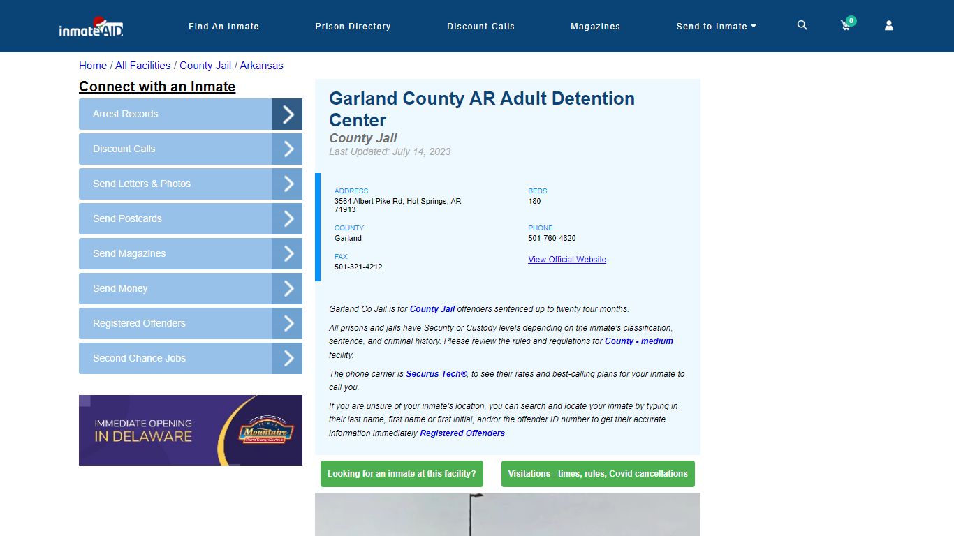 Garland County AR Adult Detention Center - Inmate Locator - Hot Springs, AR